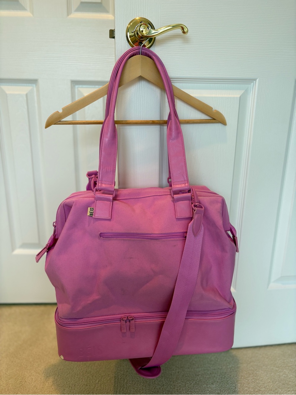 Beis Berry Pink Mini Women’s Weekender Bag with Detachable Strap